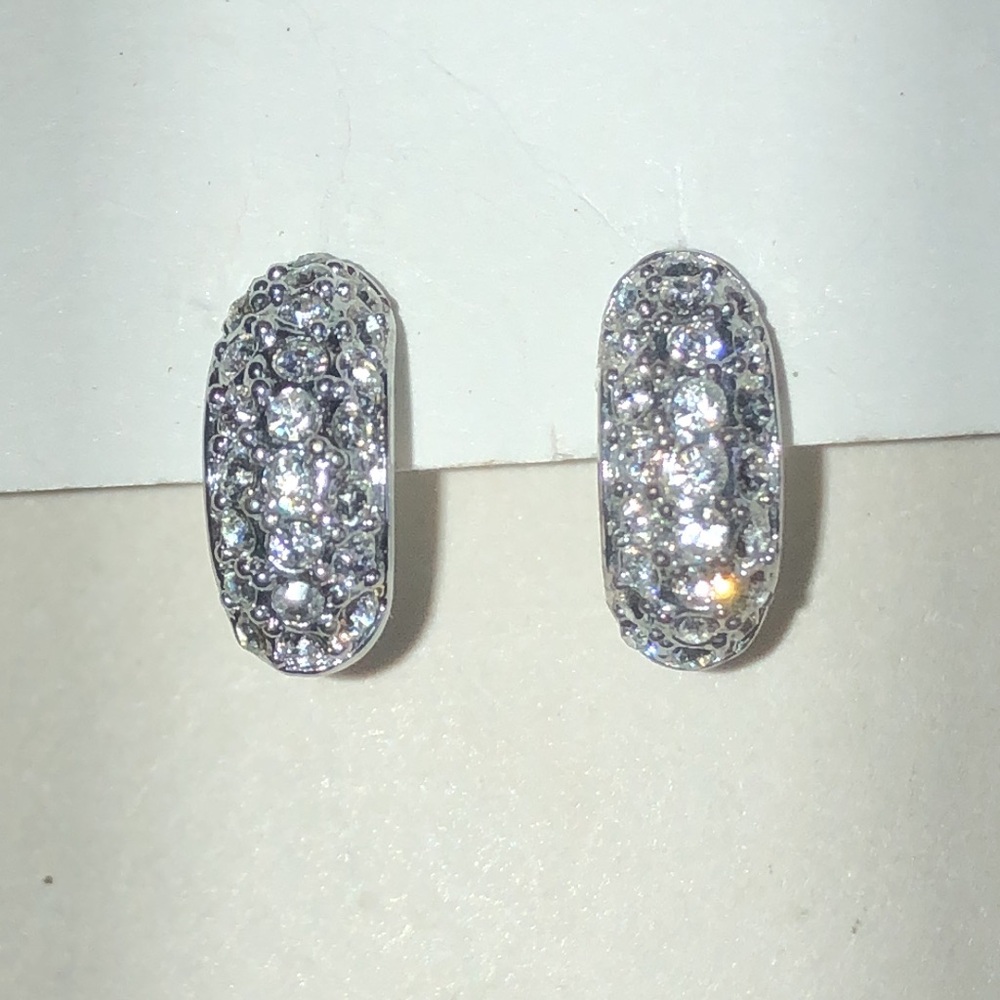 Sparkling Silver Tone Crystal Pave Hoop Earrings